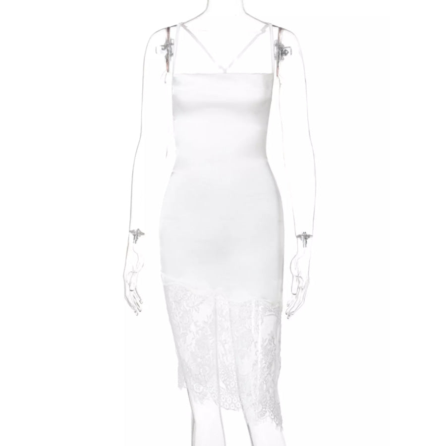 Satin Lace Trim Sleeveless Dress Apparel and Accessories