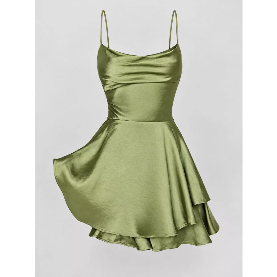 Satin Layered Spaghetti Strap Mini Dress Apparel and Accessories