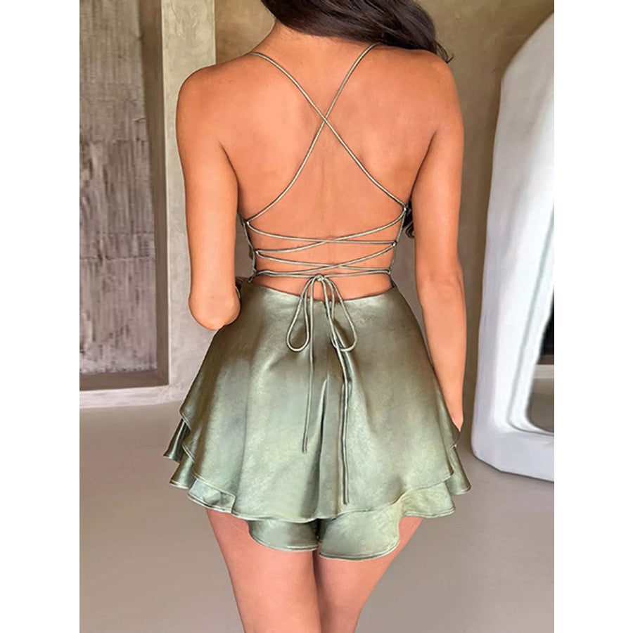 Satin Layered Spaghetti Strap Mini Dress Apparel and Accessories