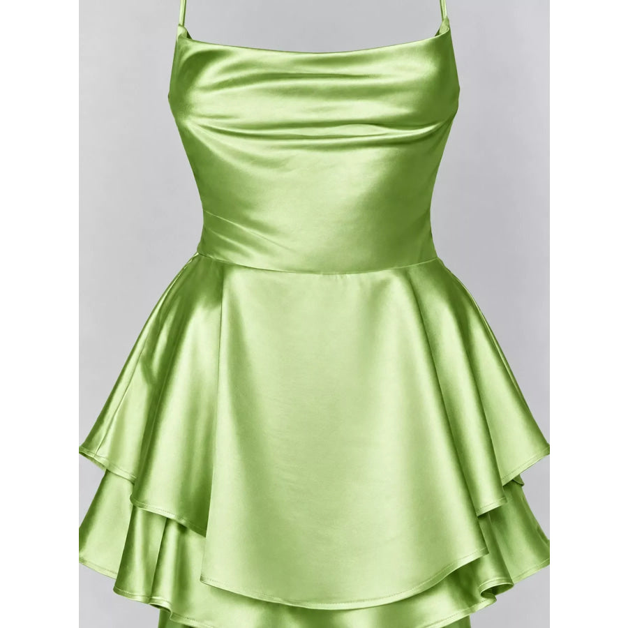 Satin Layered Spaghetti Strap Mini Dress Apparel and Accessories
