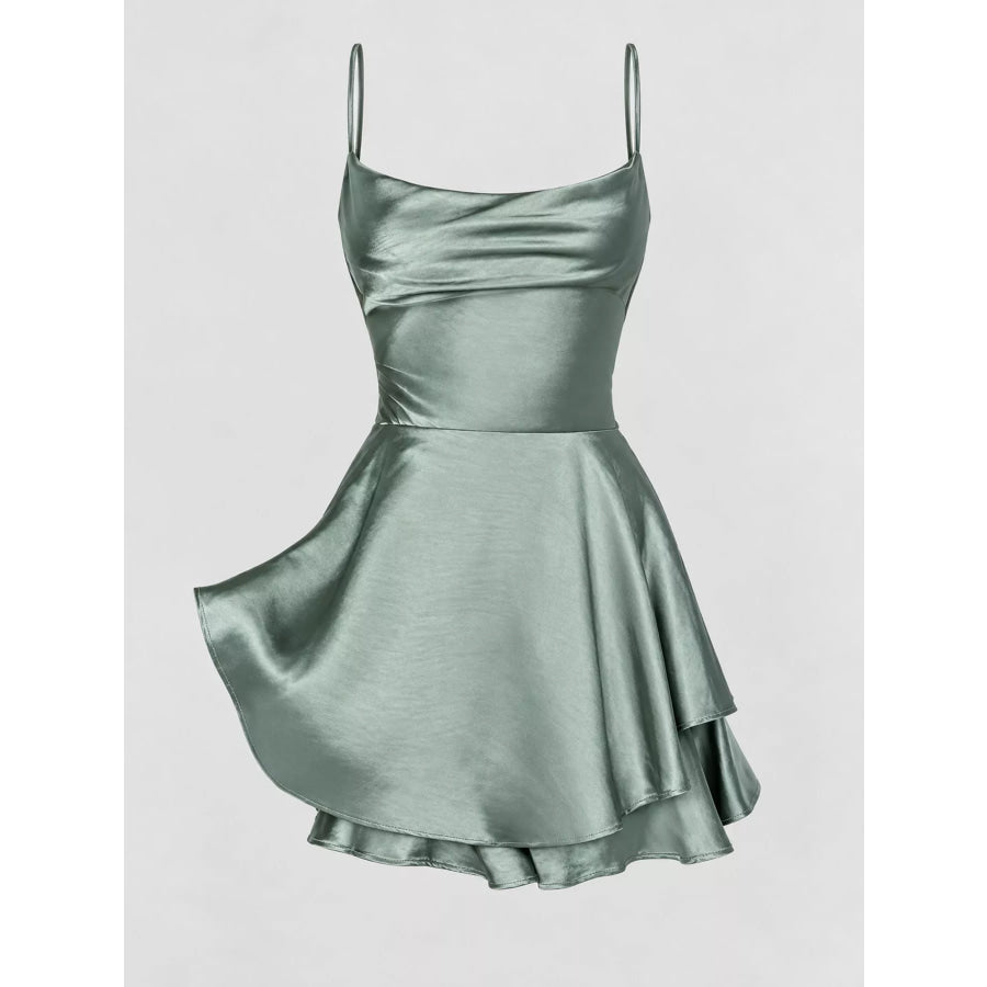 Satin Layered Spaghetti Strap Mini Dress Apparel and Accessories