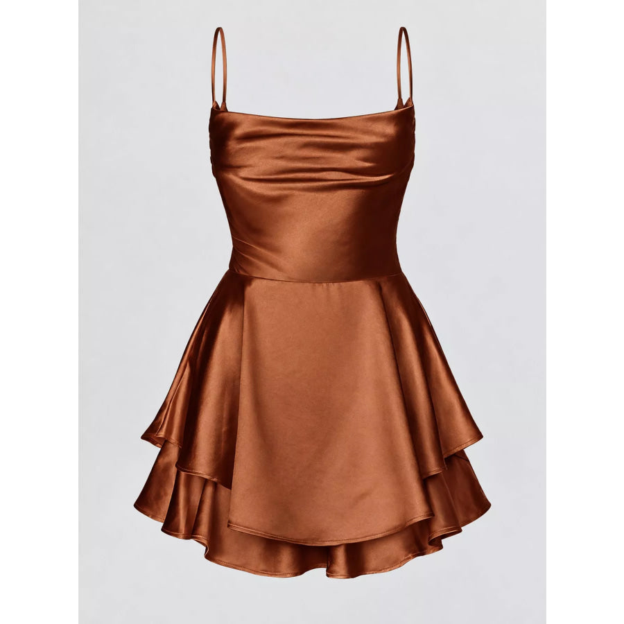 Satin Layered Spaghetti Strap Mini Dress Apparel and Accessories