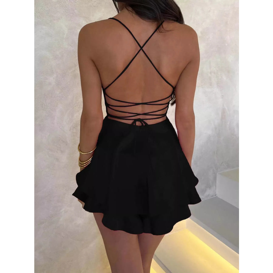 Satin Layered Spaghetti Strap Mini Dress Apparel and Accessories