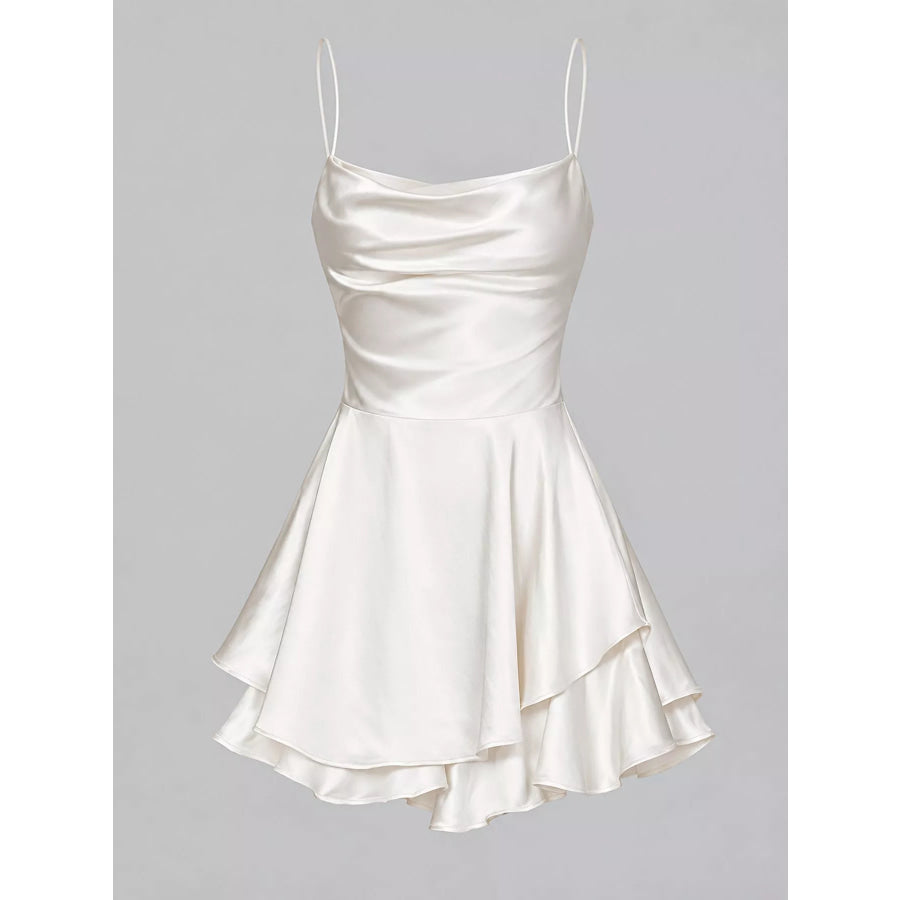 Satin Layered Spaghetti Strap Mini Dress Apparel and Accessories