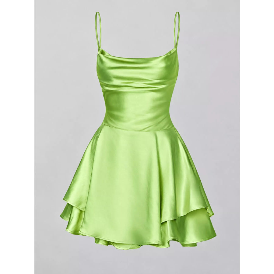 Satin Layered Spaghetti Strap Mini Dress Apparel and Accessories