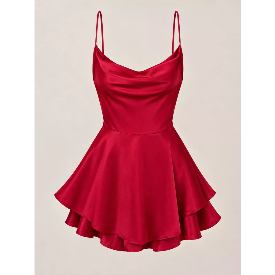Satin Layered Spaghetti Strap Mini Dress Apparel and Accessories