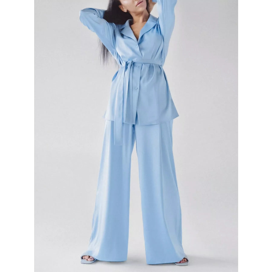 Satin Long Sleeve Shirt and Pants Set Apparel and Accessories