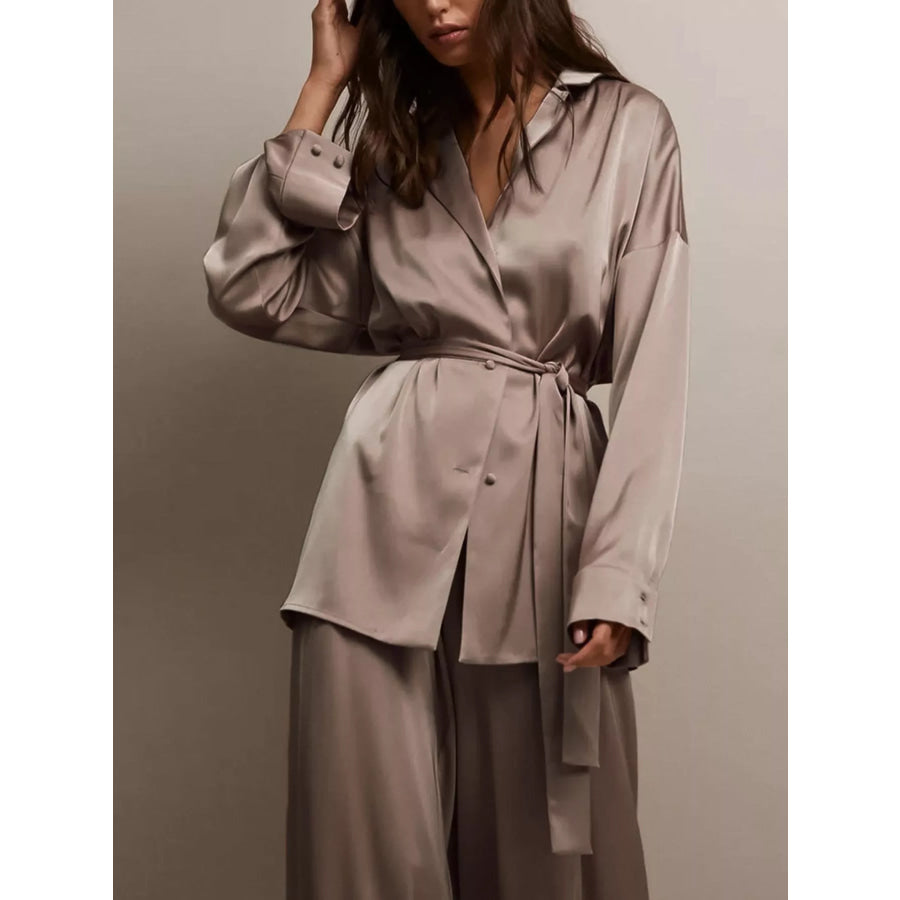 Satin Long Sleeve Shirt and Pants Set Apparel and Accessories