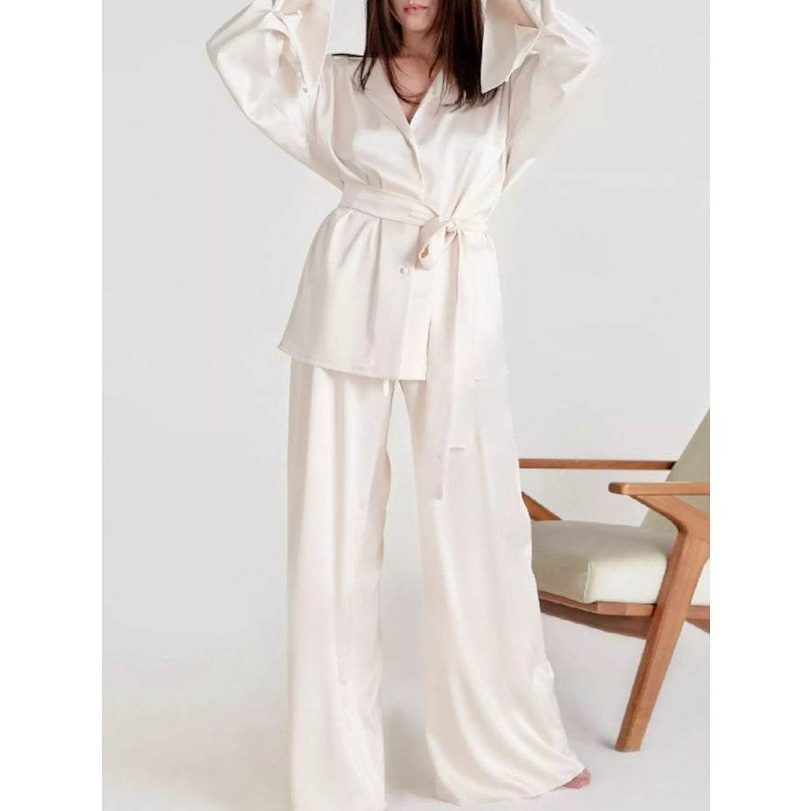 Satin Long Sleeve Shirt and Pants Set Apparel and Accessories