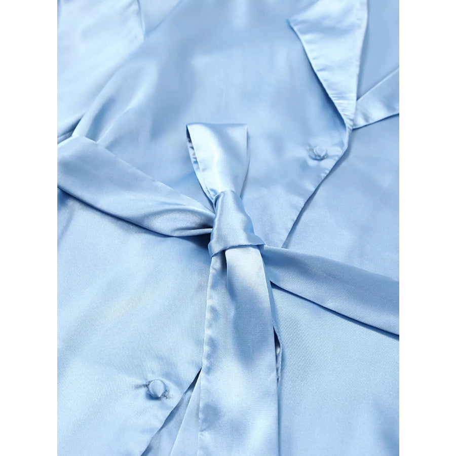 Satin Long Sleeve Shirt and Pants Set Apparel and Accessories