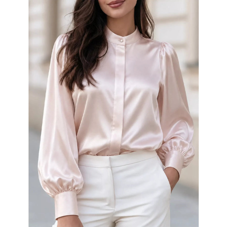 Satin Long Sleeve Shirt Beige / S Apparel and Accessories