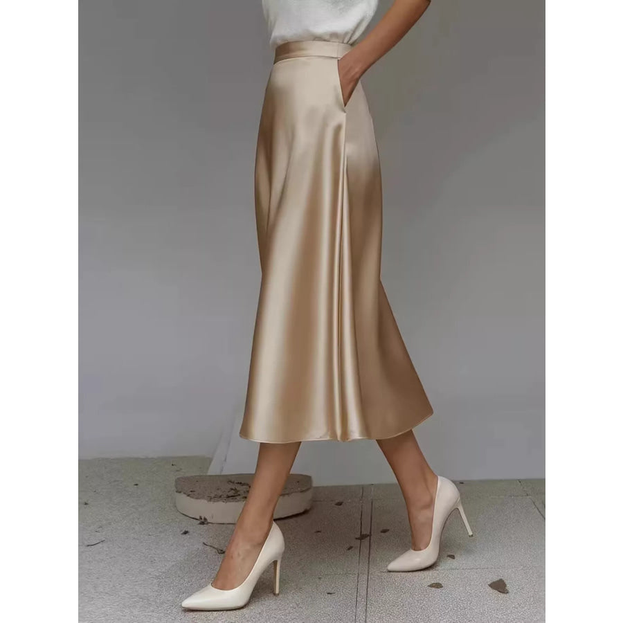 Satin Midi Skirt Apparel and Accessories
