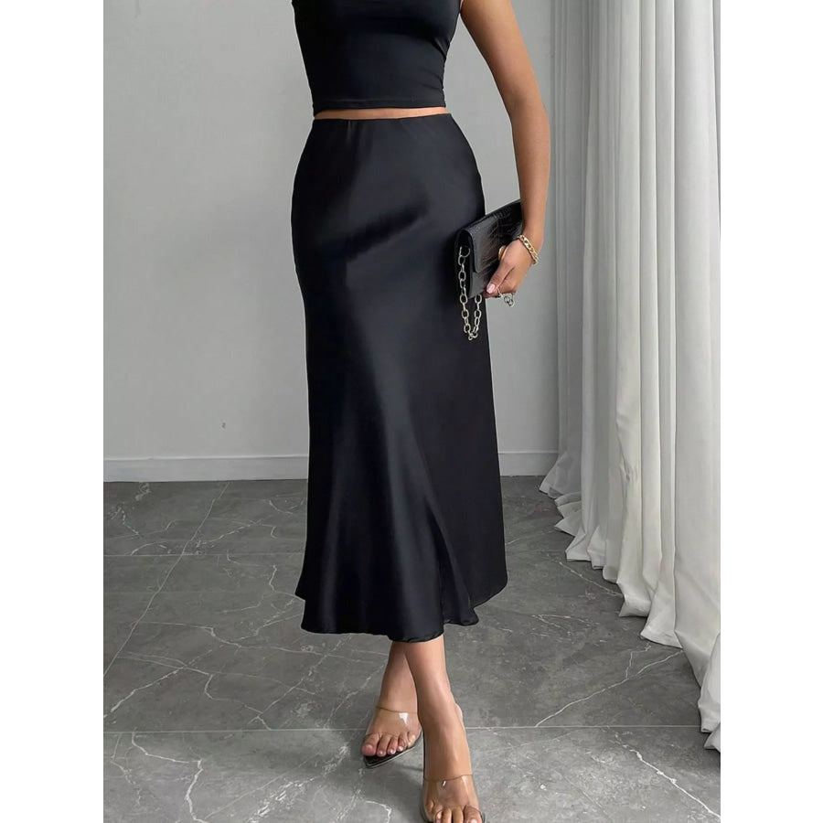 Satin Midi Skirt Apparel and Accessories