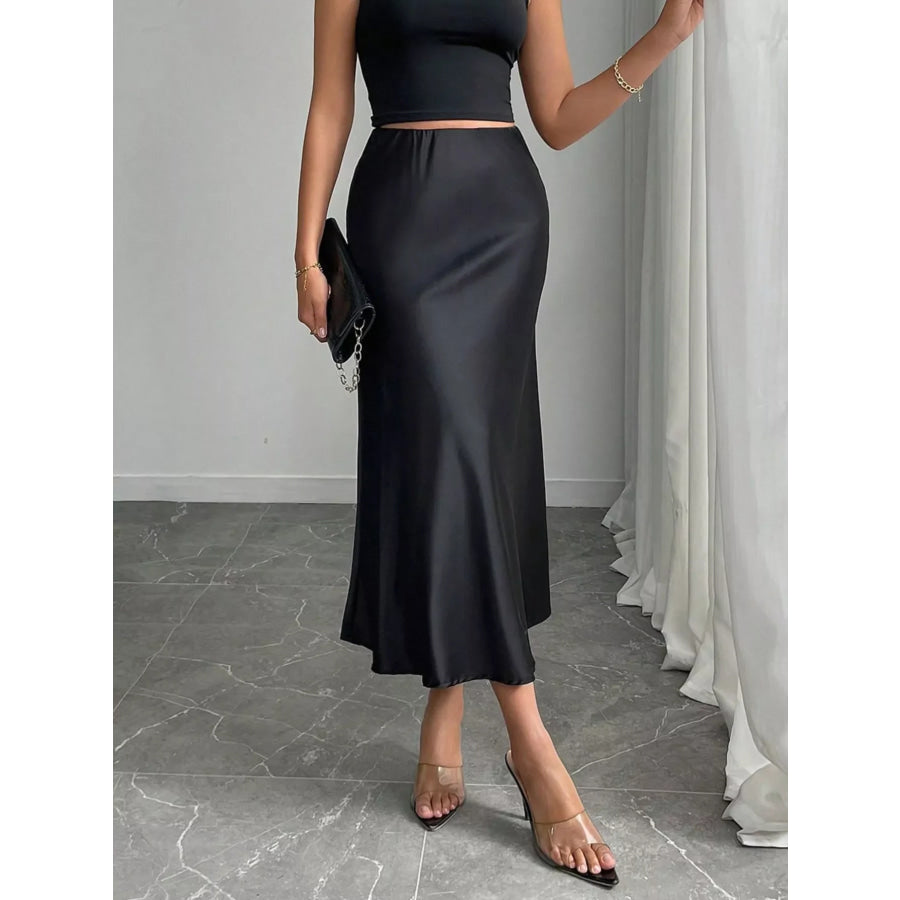 Satin Midi Skirt Apparel and Accessories