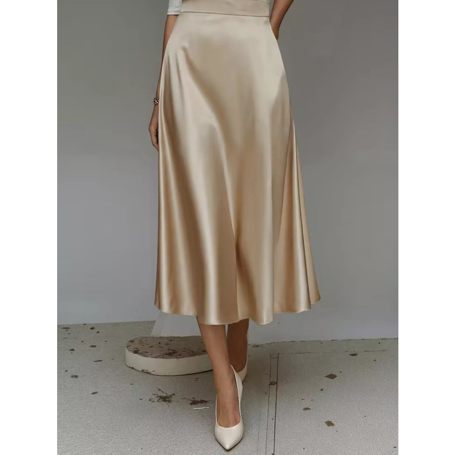 Satin Midi Skirt Apparel and Accessories