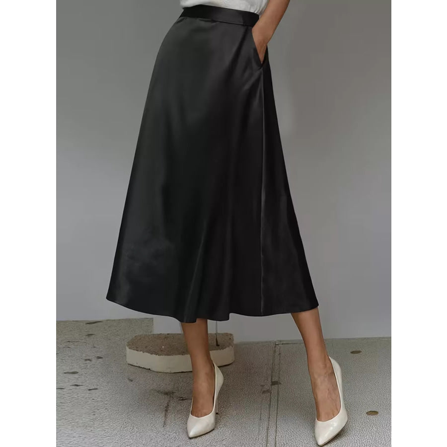 Satin Midi Skirt Apparel and Accessories