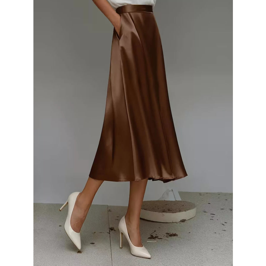 Satin Midi Skirt Apparel and Accessories