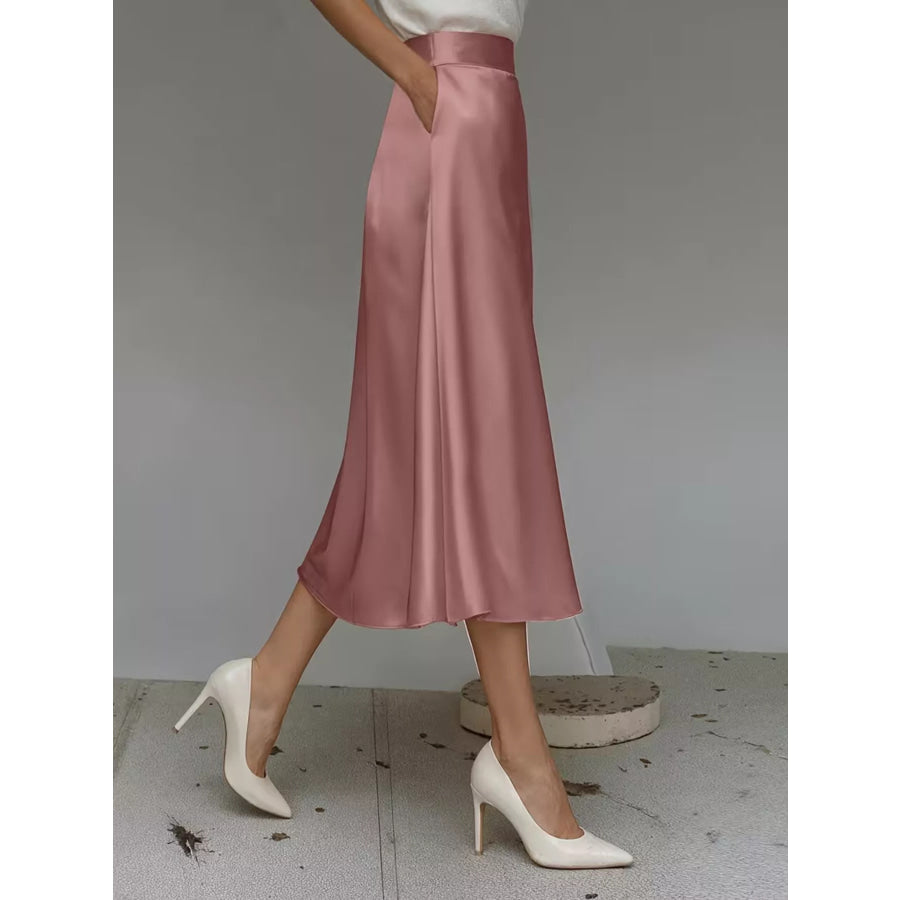 Satin Midi Skirt Apparel and Accessories