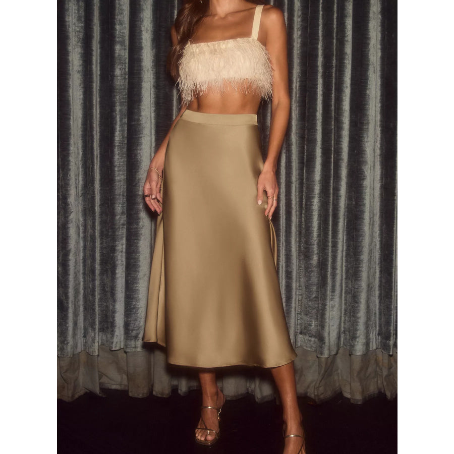 Satin Midi Skirt Apparel and Accessories