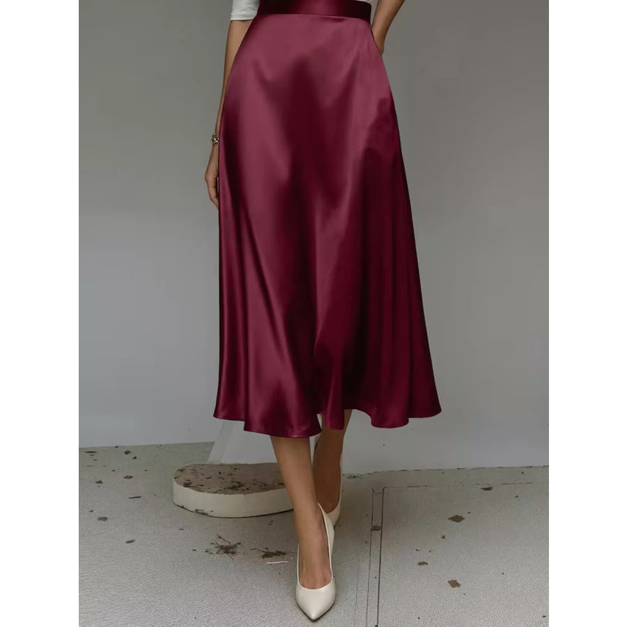 Satin Midi Skirt Apparel and Accessories