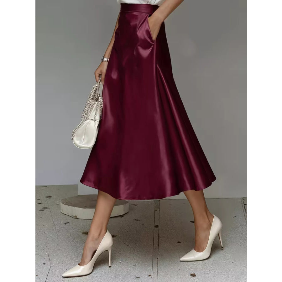 Satin Midi Skirt Apparel and Accessories