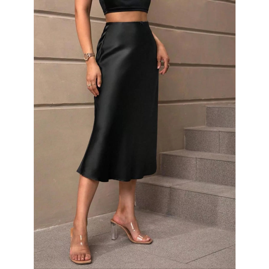 Satin Midi Skirt Black / S Apparel and Accessories