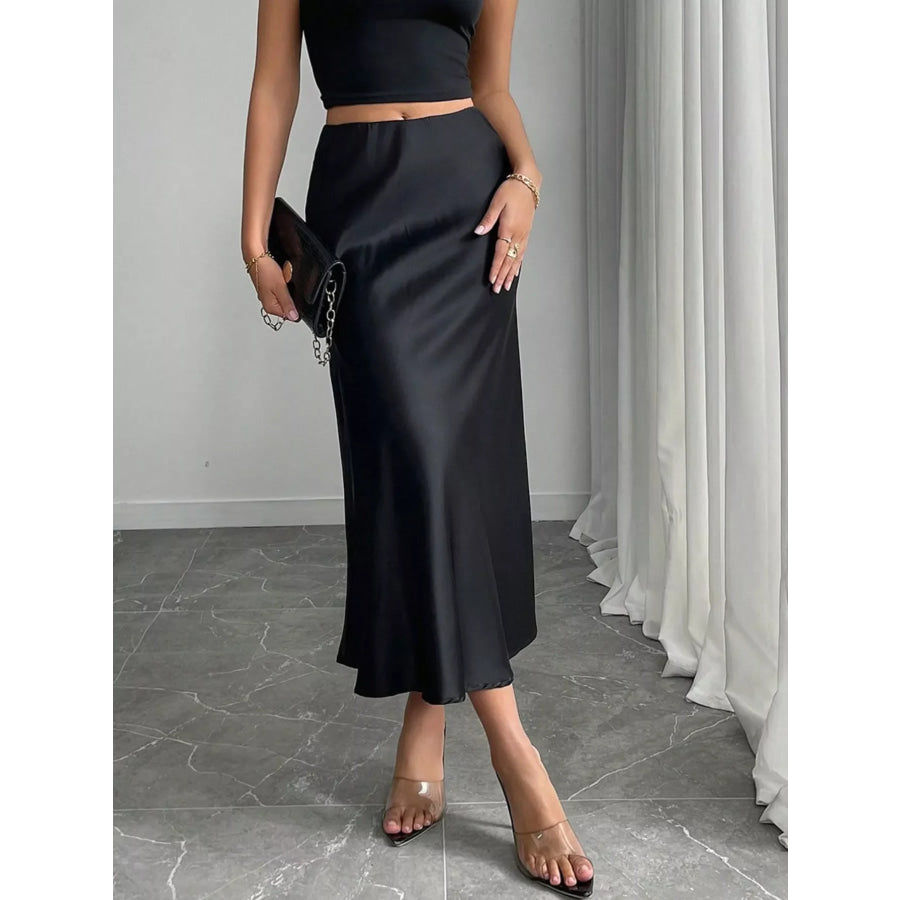 Satin Midi Skirt Apparel and Accessories