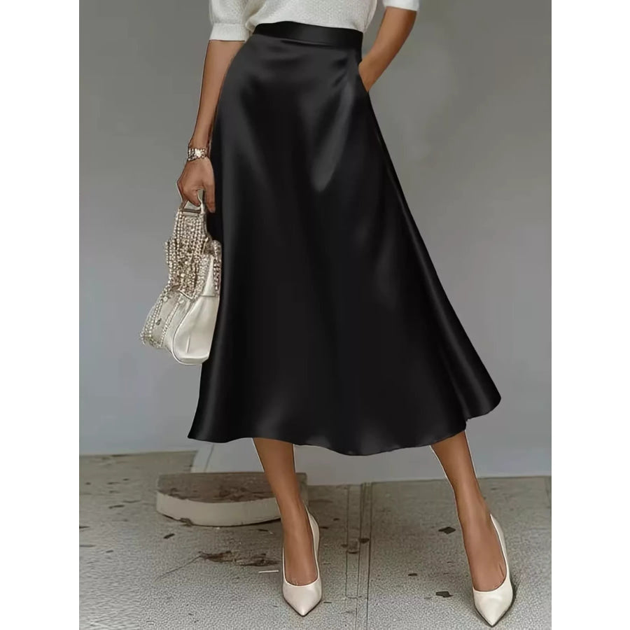 Satin Midi Skirt Black / S Apparel and Accessories