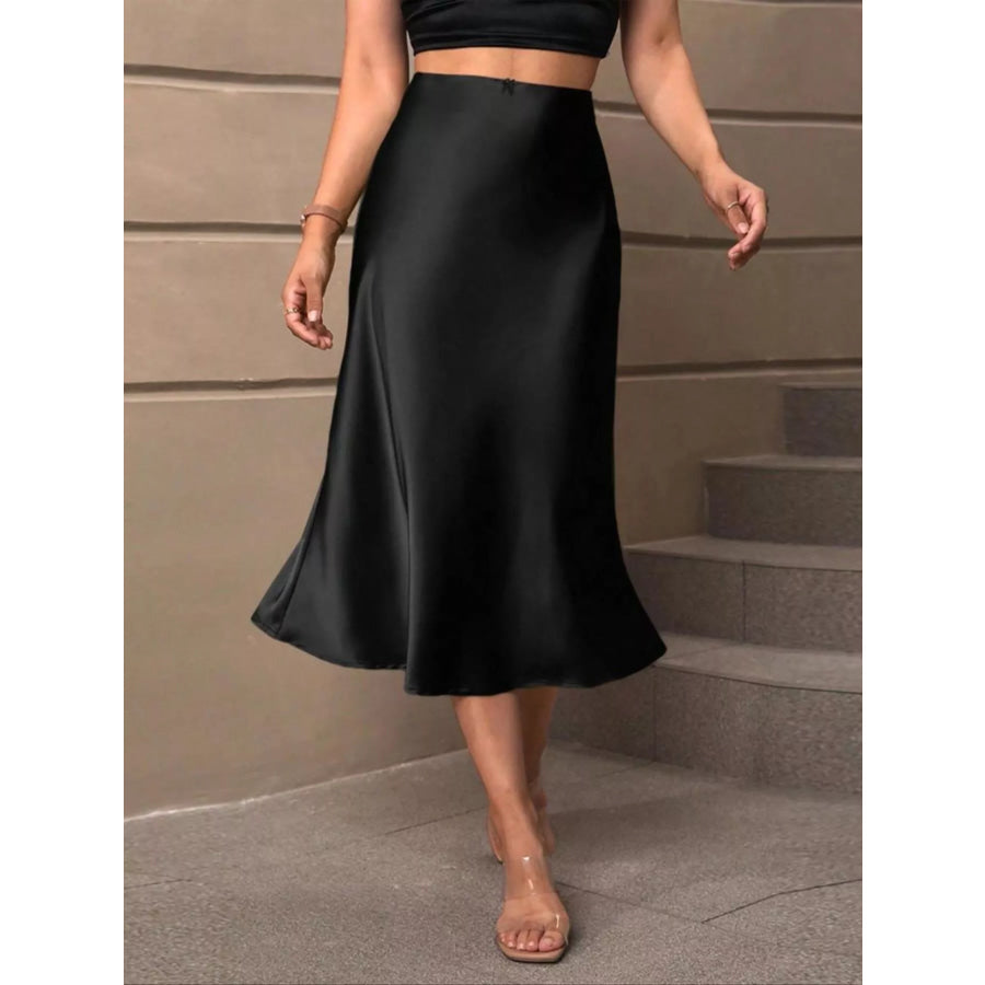 Satin Midi Skirt Black / S Apparel and Accessories