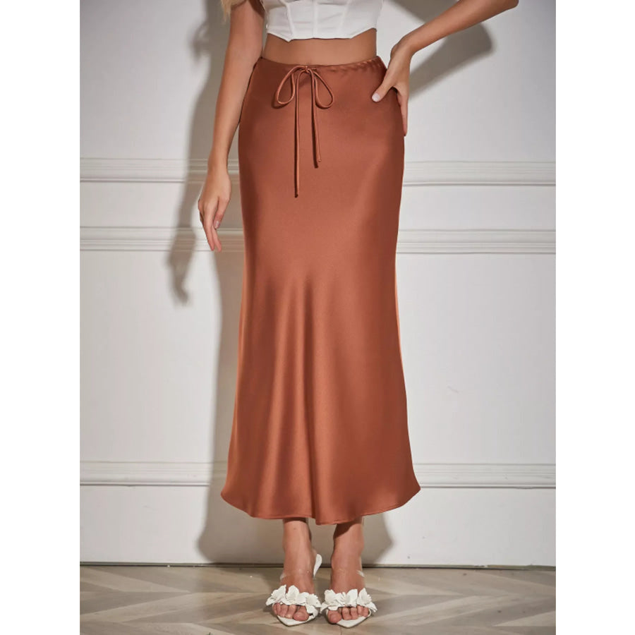 Satin Midi Skirt Brown / S Apparel and Accessories