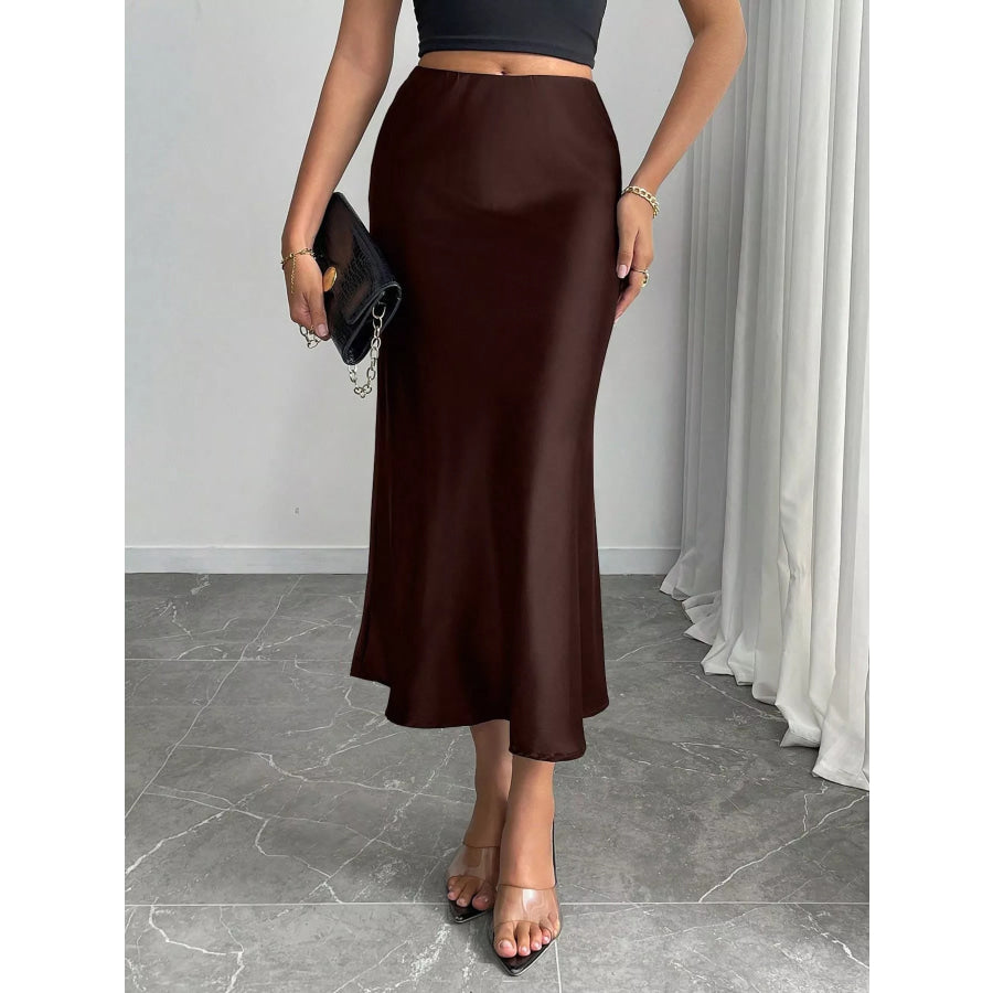 Satin Midi Skirt Brown / XS Apparel and Accessories
