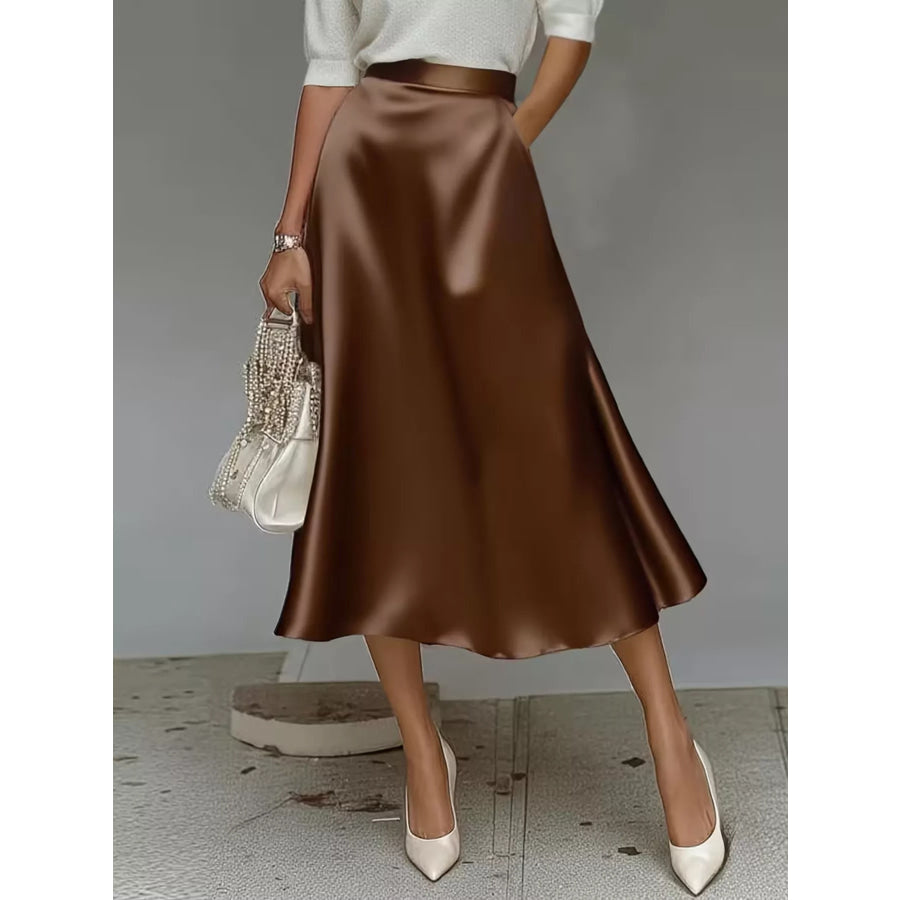 Satin Midi Skirt Dark Brown / S Apparel and Accessories