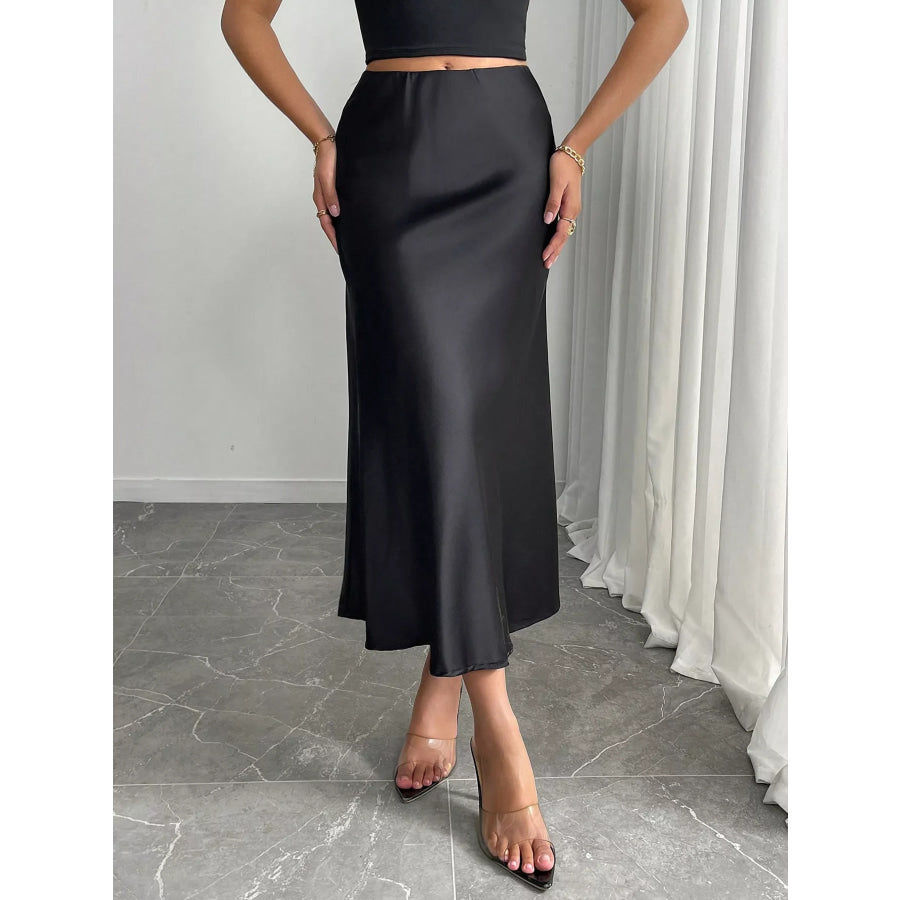 Satin Midi Skirt Dark Gray / XS Apparel and Accessories