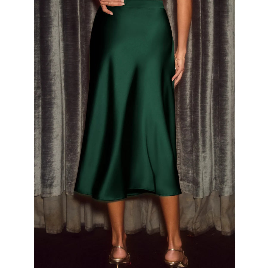 Satin Midi Skirt Dark Green / S Apparel and Accessories
