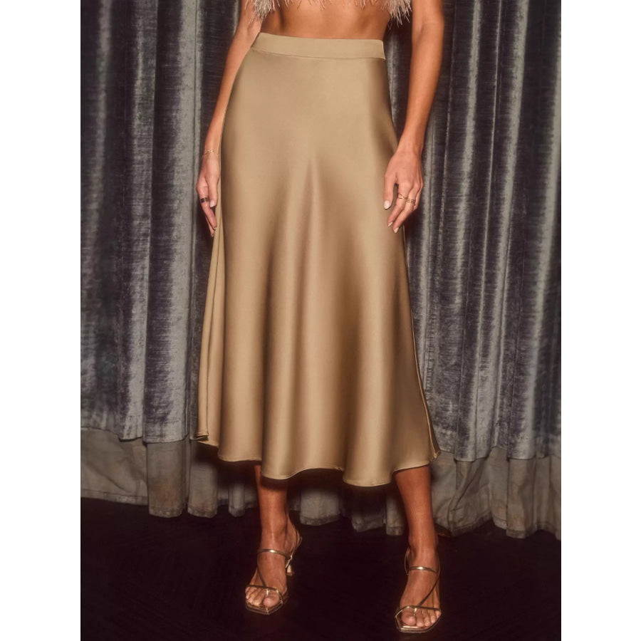 Satin Midi Skirt Khaki / S Apparel and Accessories