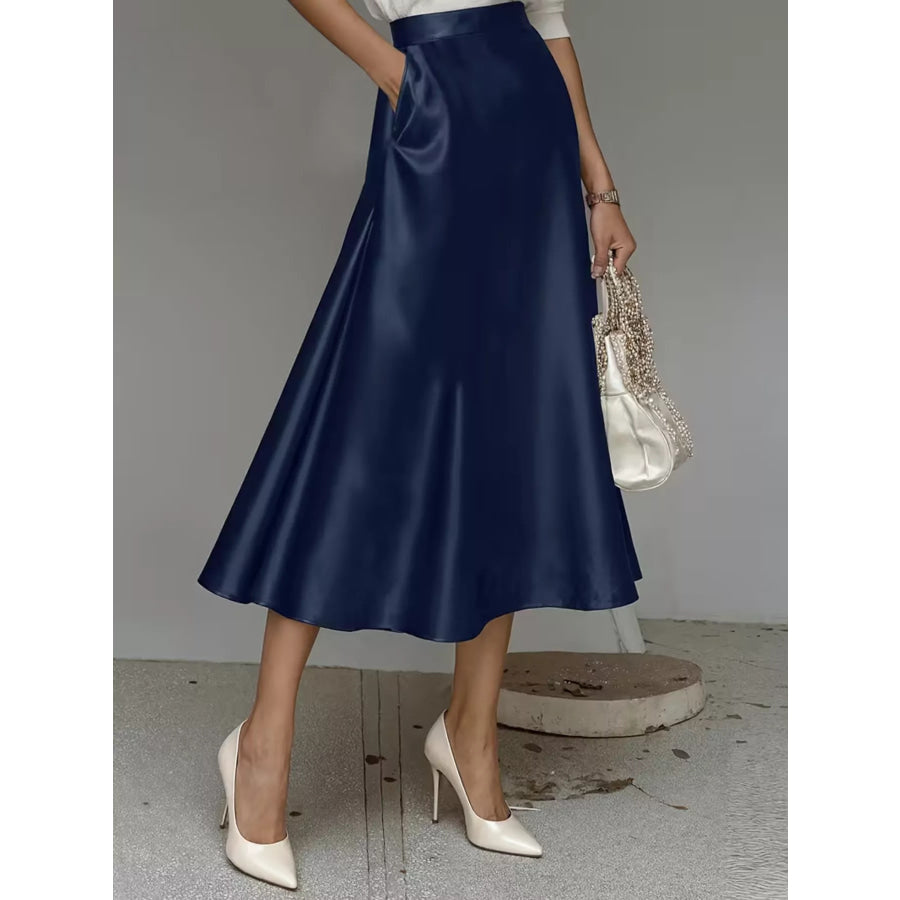 Satin Midi Skirt Navy Blue / S Apparel and Accessories