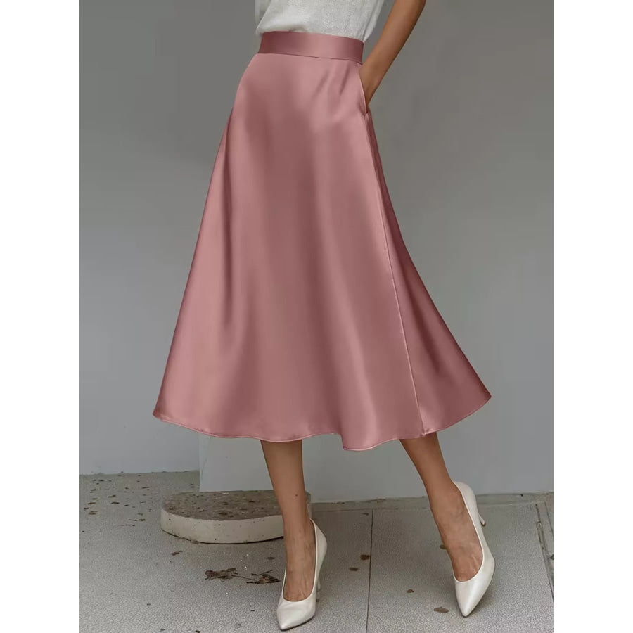 Satin Midi Skirt Pink / S Apparel and Accessories