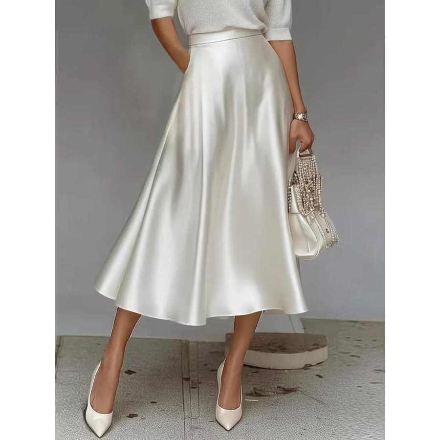 Satin Midi Skirt White / S Apparel and Accessories