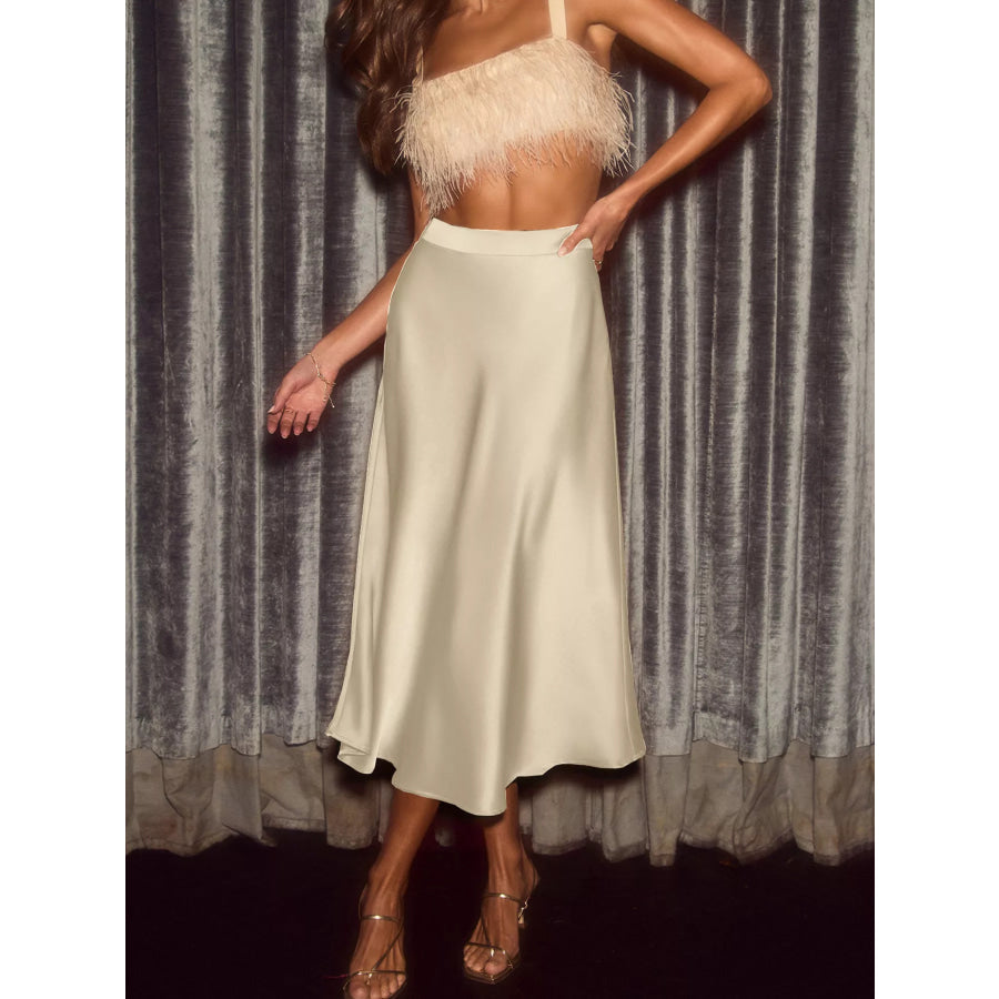 Satin Midi Skirt White / S Apparel and Accessories