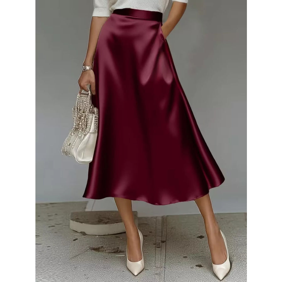 Satin Midi Skirt Wine Red / S Apparel and Accessories