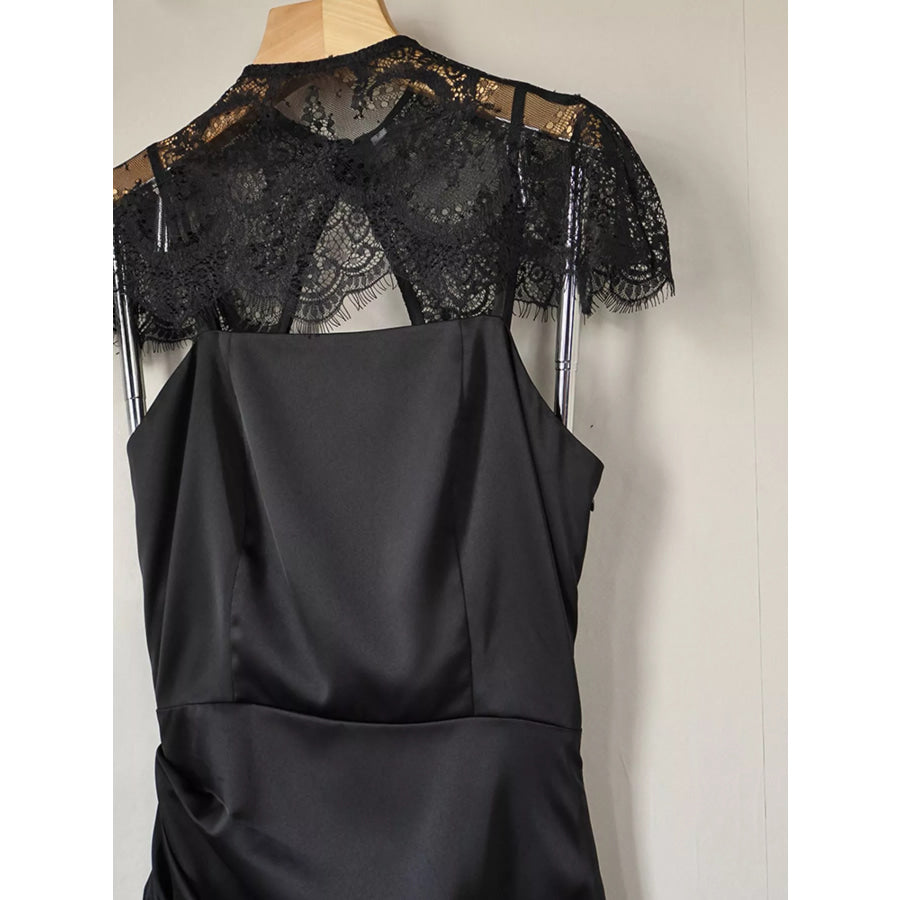 Satin Mini Dress with Lace Detachable Cape Apparel and Accessories