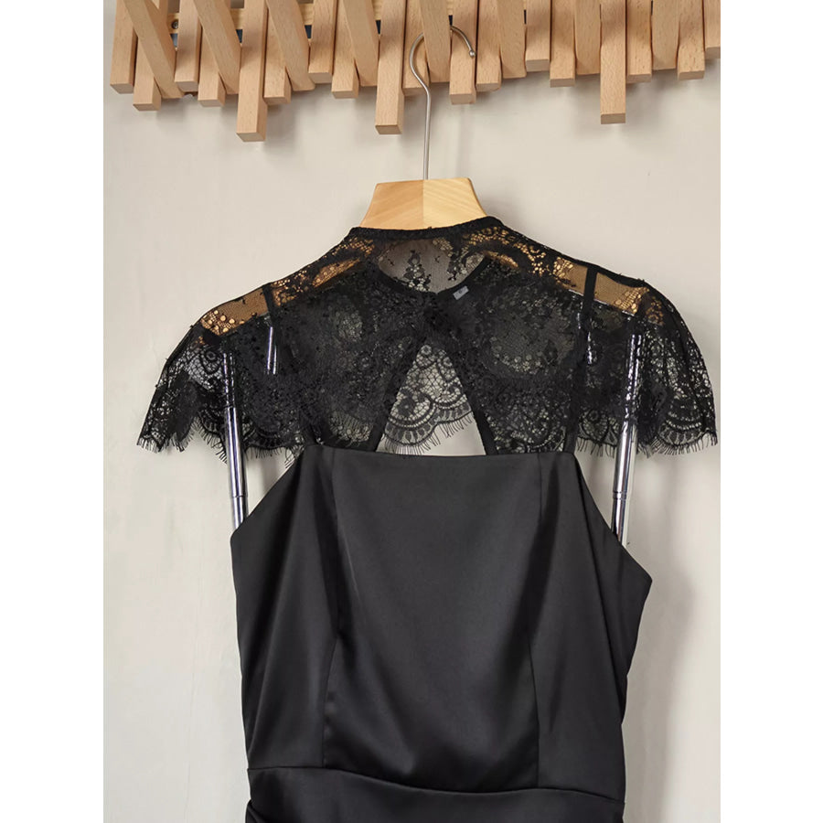 Satin Mini Dress with Lace Detachable Cape Apparel and Accessories