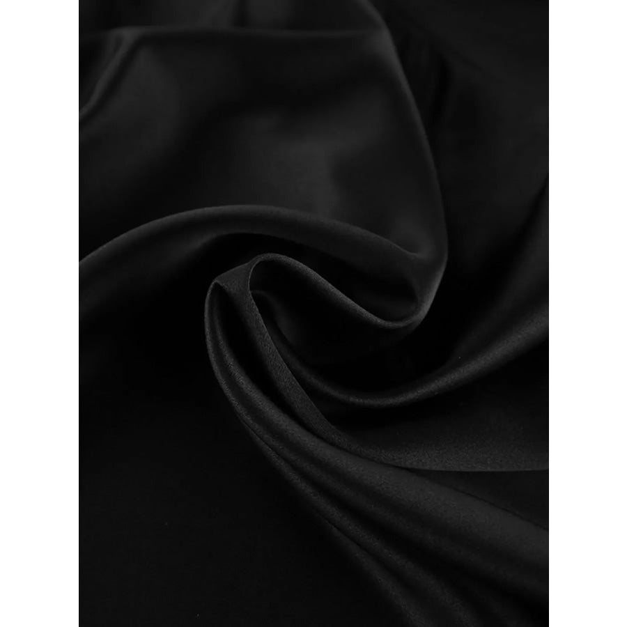 Satin Mock Neck Sleeveless Mini Dress with Lace Hem Apparel and Accessories