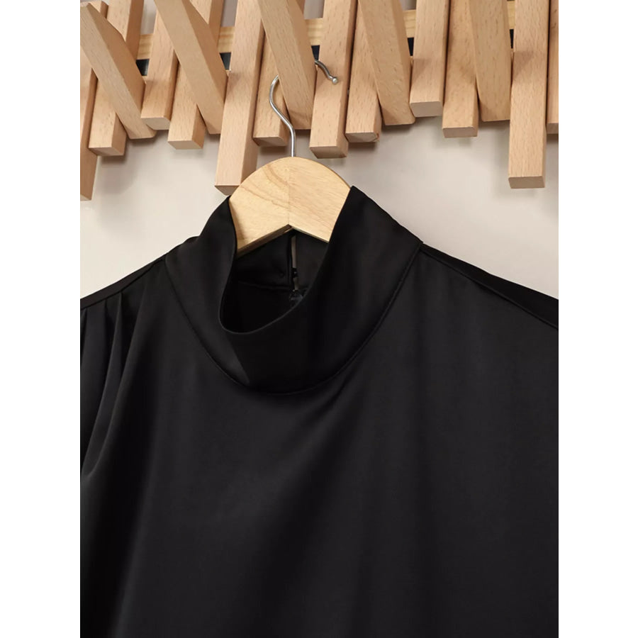 Satin Mock Neck Sleeveless Mini Dress with Lace Hem Apparel and Accessories