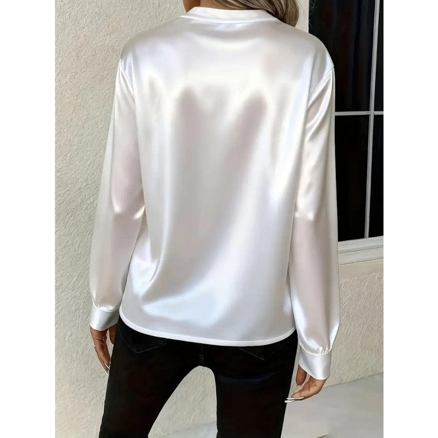 Satin Notched Long Sleeve Blouse Apparel and Accessories