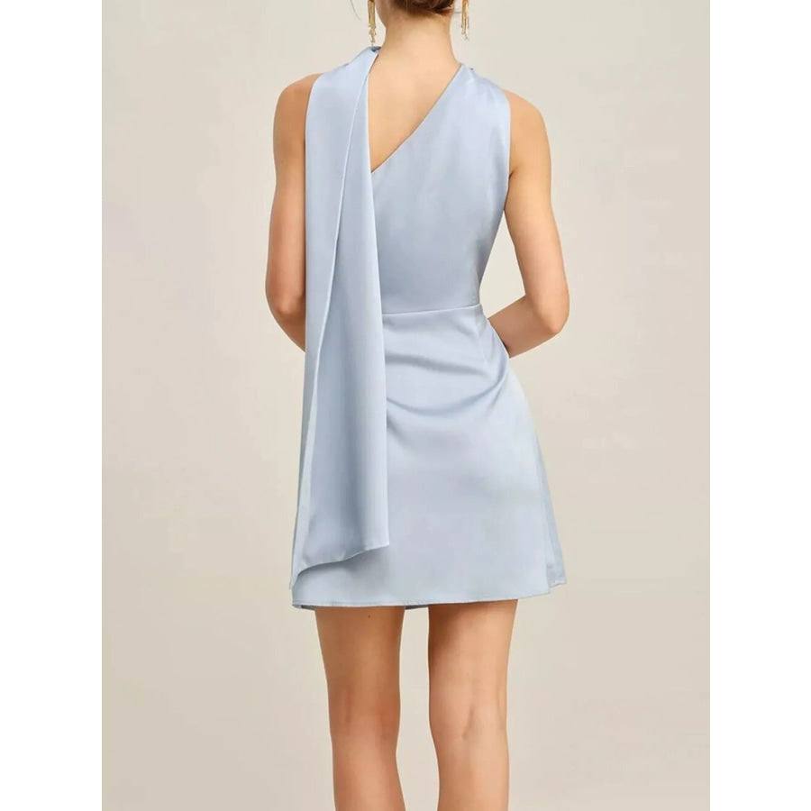 Satin One-Shoulder Mini Dress with Draped Detail Apparel and Accessories