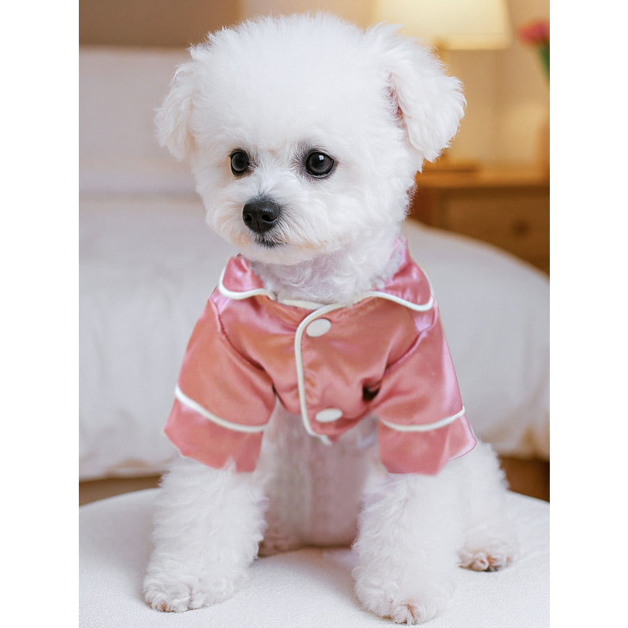 Satin Pet Pajamas with Contrast Piping Dusty Pink / S Apparel and Accessories