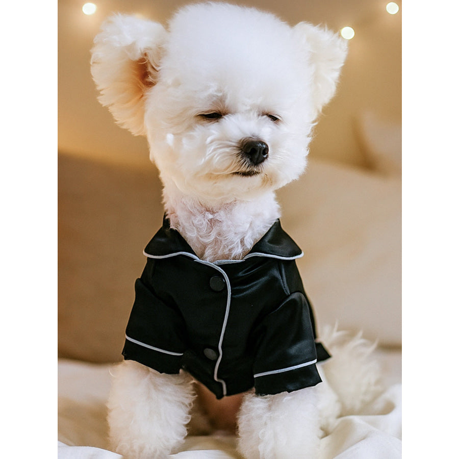 Satin Pet Pajamas with Contrast Piping Black / S Apparel and Accessories