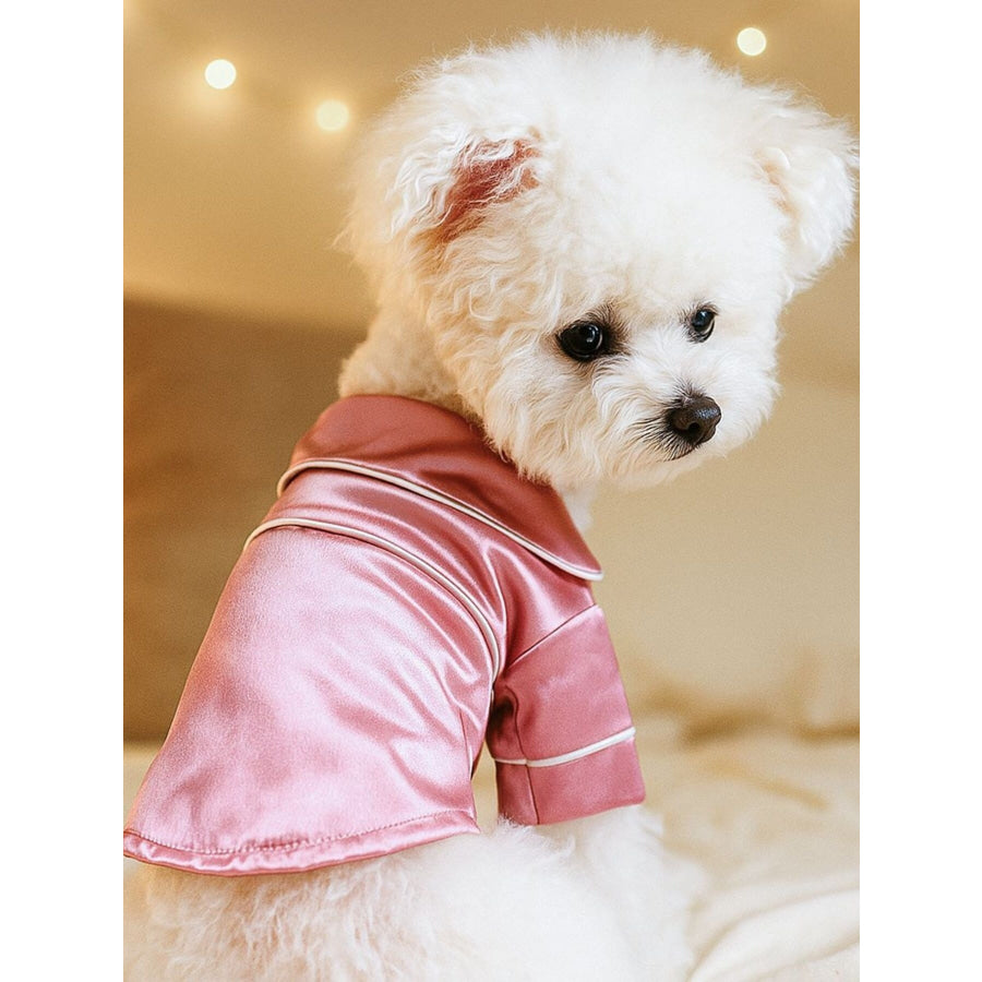 Satin Pet Pajamas with Contrast Piping Dusty Pink / S Apparel and Accessories