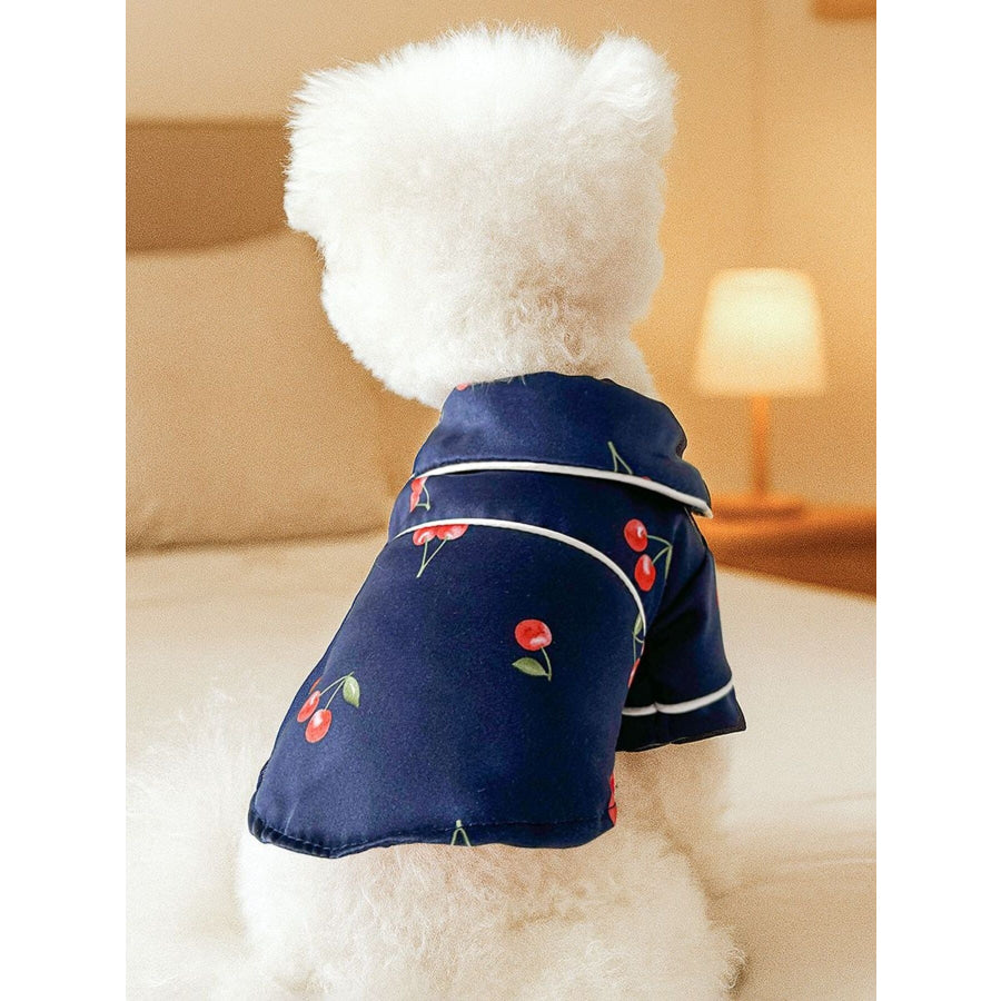 Satin Pet Pajamas with Contrast Piping Navy Blue Cherry / S Apparel and Accessories